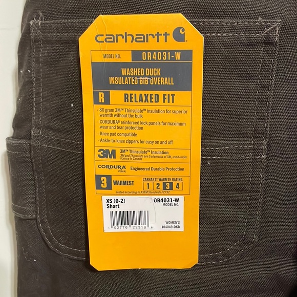 NWT Carhartt Insulated Bibb Overalls Women’s XS Dark Brown - Picture 2 of 3